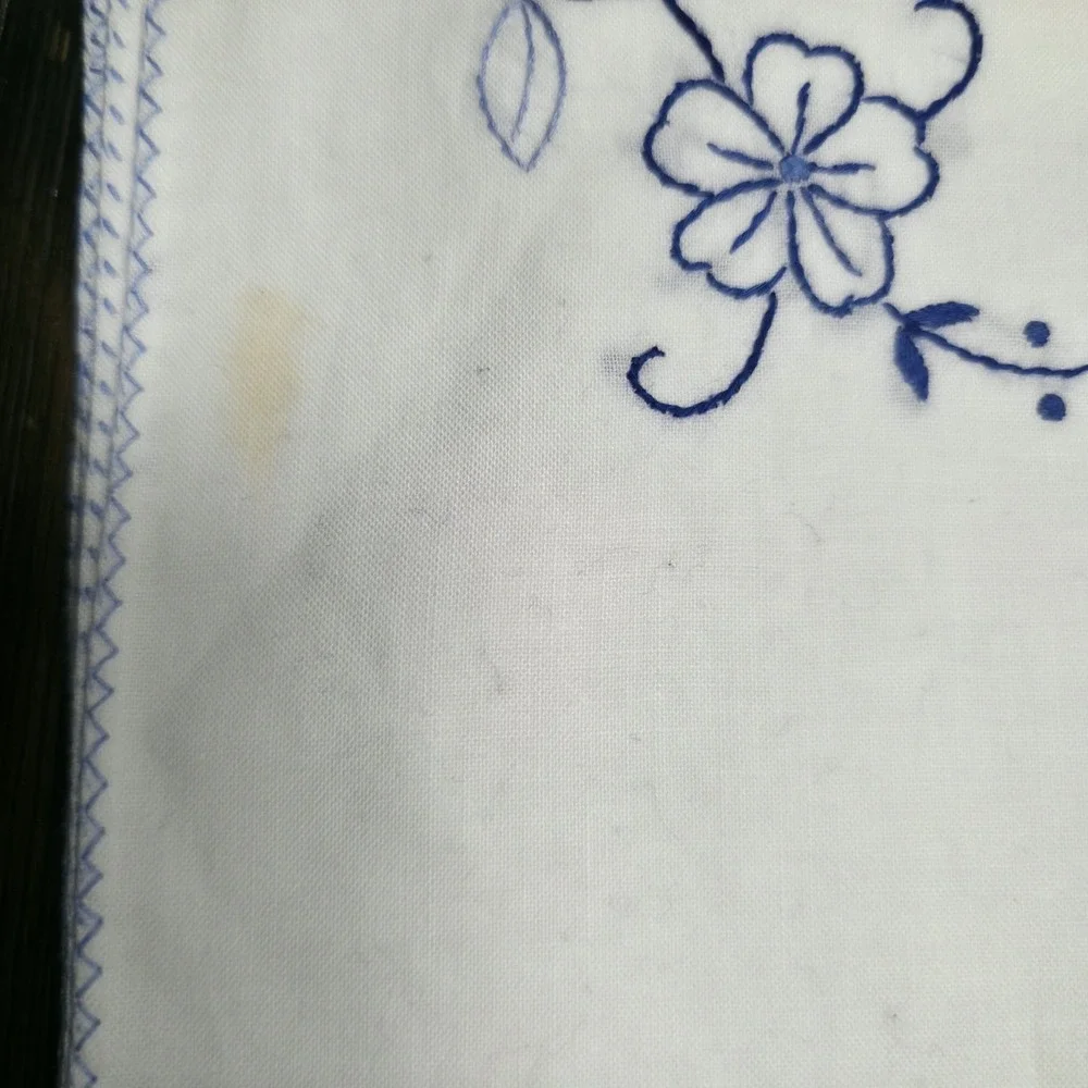 Vintage Embroidered Cloth Napkins White Blue Floral Flower Set of 4 Cottagecore